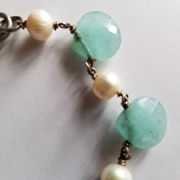 Chalcedony and pearl bracelet .925 sterling silver real mint sea white bead - Picture 8 of 16